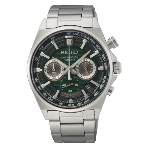 SEIKO MAN SSB405P1 Quartz Chronograph Green Dial Silver-Tone Stainless Steel Watch